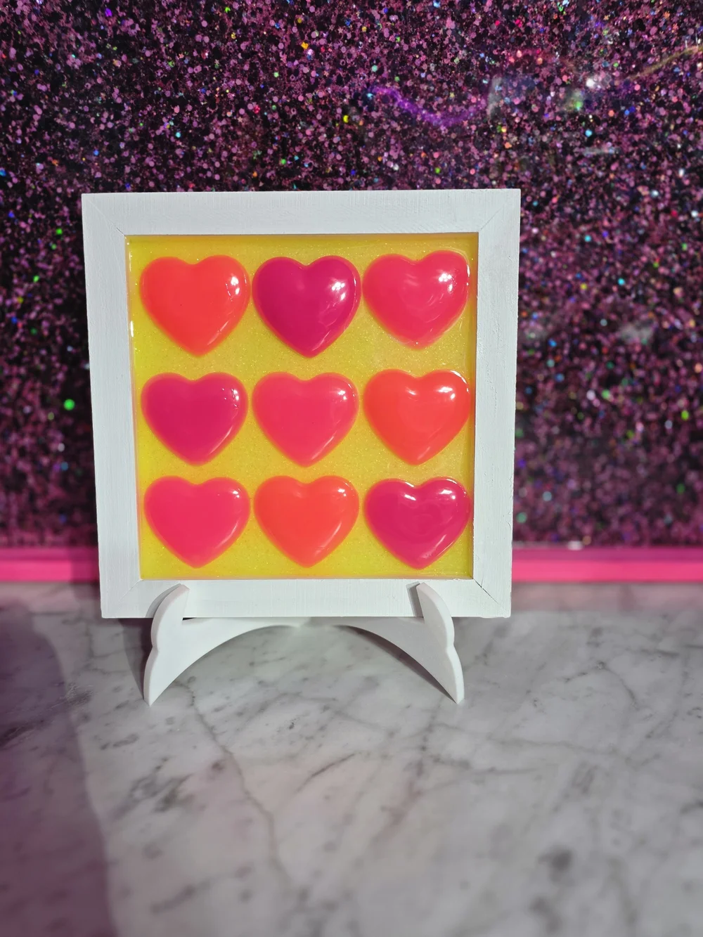 Bright Pink Heart Wall Accent with White Frame